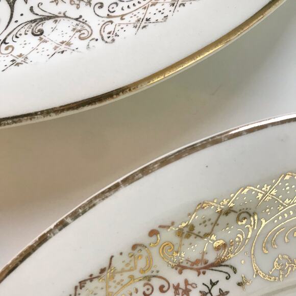 Georgian China Set Of 3 VTG Tudor Rose 9" Diameter 22 Karat Gold Dinner Plates - Picture 5 of 10